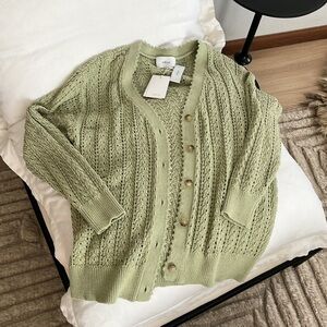 Aritzia Wilfred Reverence Cotton Cardigan in Pastel Sage Green